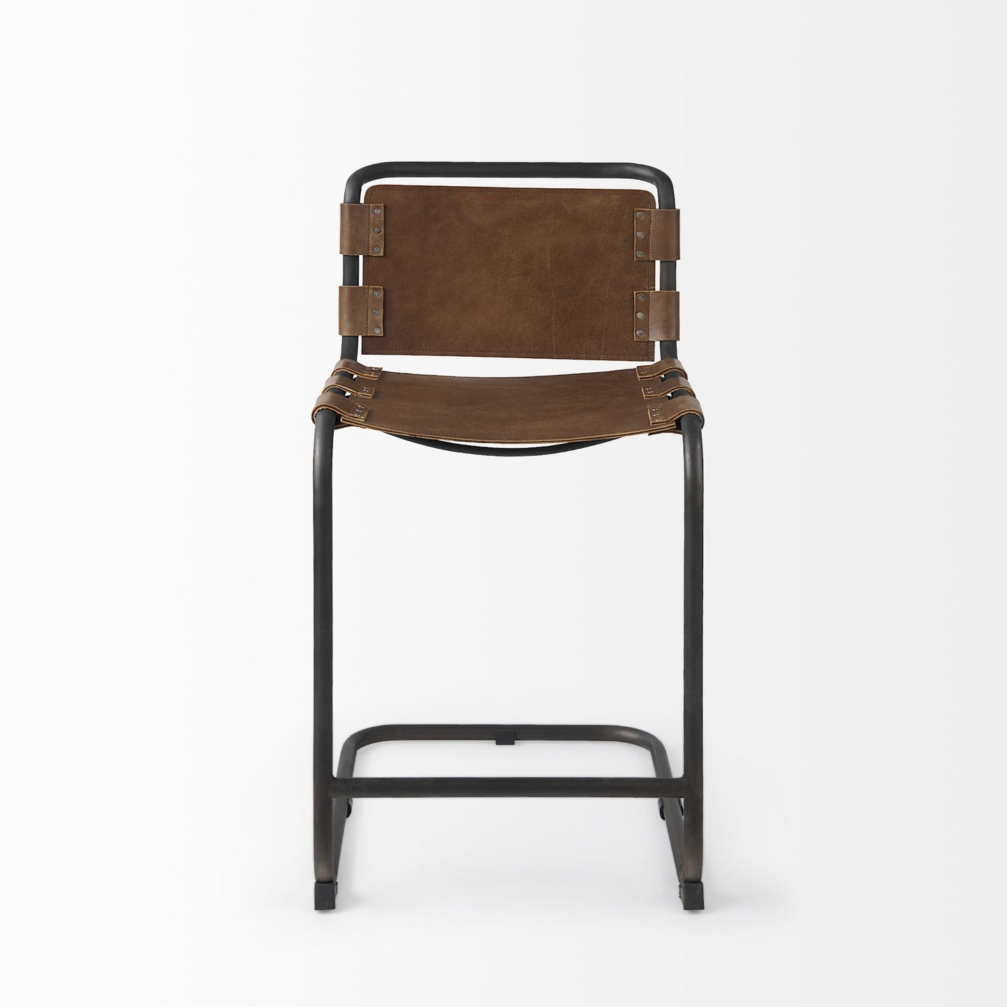 Light Brown Leather Iron Framed Counter Stool By Homeroots | Counter Stools | Modishstore - 2