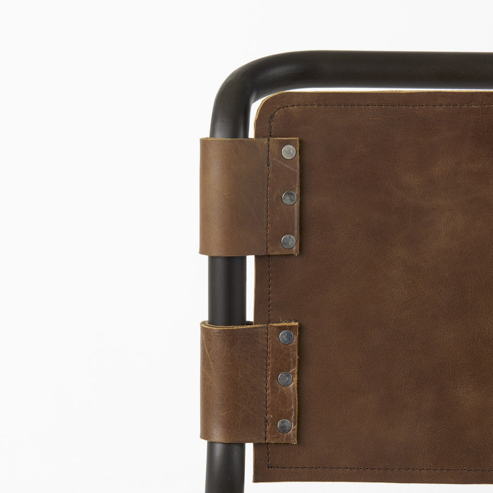 Light Brown Leather Iron Framed Counter Stool By Homeroots | Counter Stools | Modishstore - 6