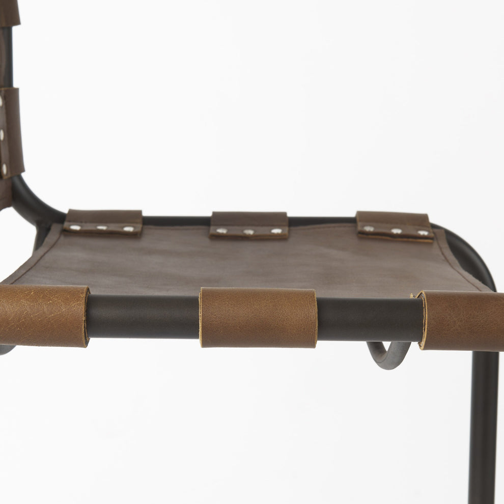 Light Brown Leather Iron Framed Counter Stool By Homeroots | Counter Stools | Modishstore - 8