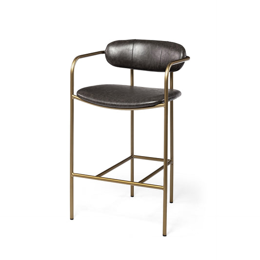 Brown Leather Gold Framed Counter Stool By Homeroots | Counter Stools | Modishstore