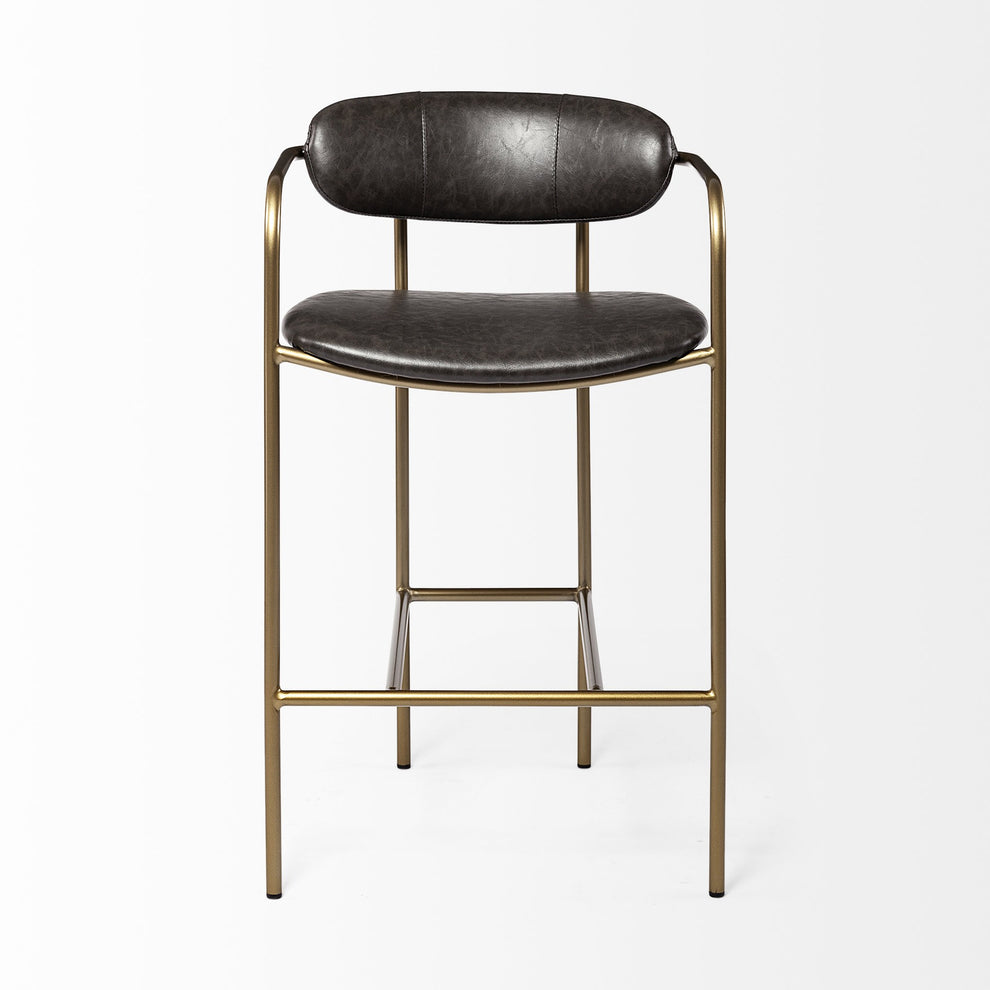 Brown Leather Gold Framed Counter Stool By Homeroots | Counter Stools | Modishstore - 2