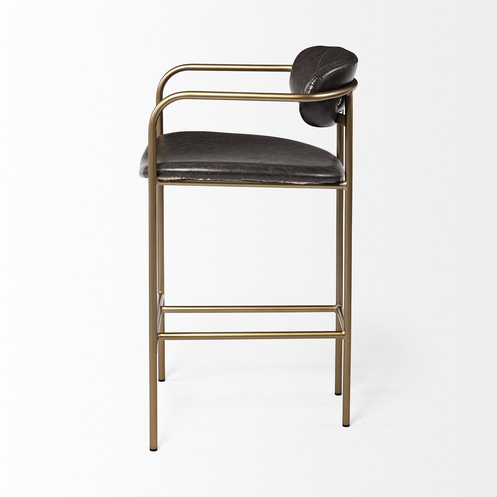 Brown Leather Gold Framed Counter Stool By Homeroots | Counter Stools | Modishstore - 3