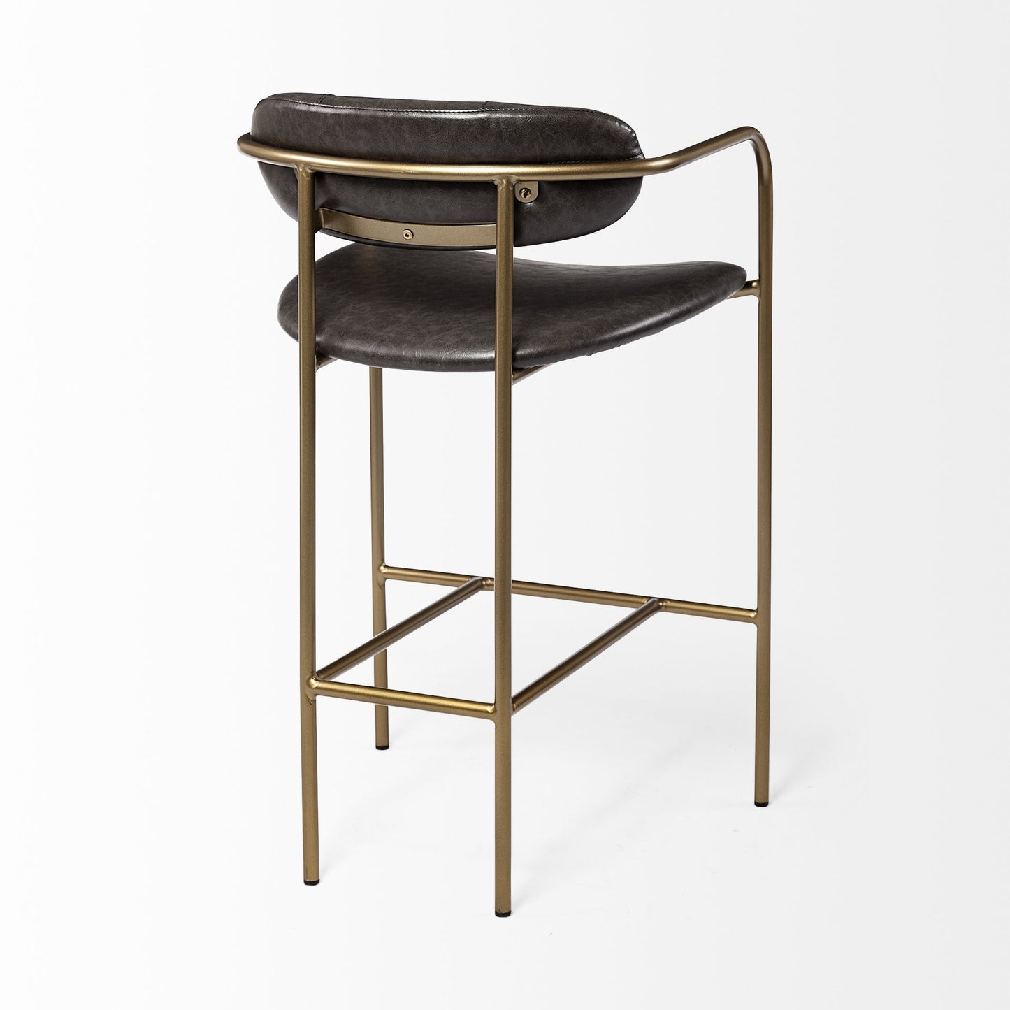 Brown Leather Gold Framed Counter Stool By Homeroots | Counter Stools | Modishstore - 5