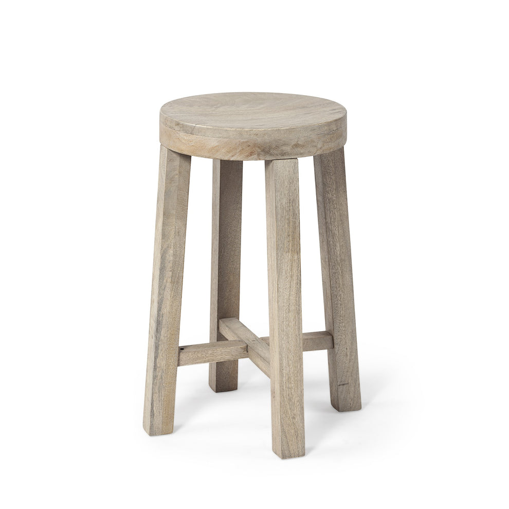 Cool Gray Whitewash Round Wooden Stool By Homeroots | Stools | Modishstore - 2