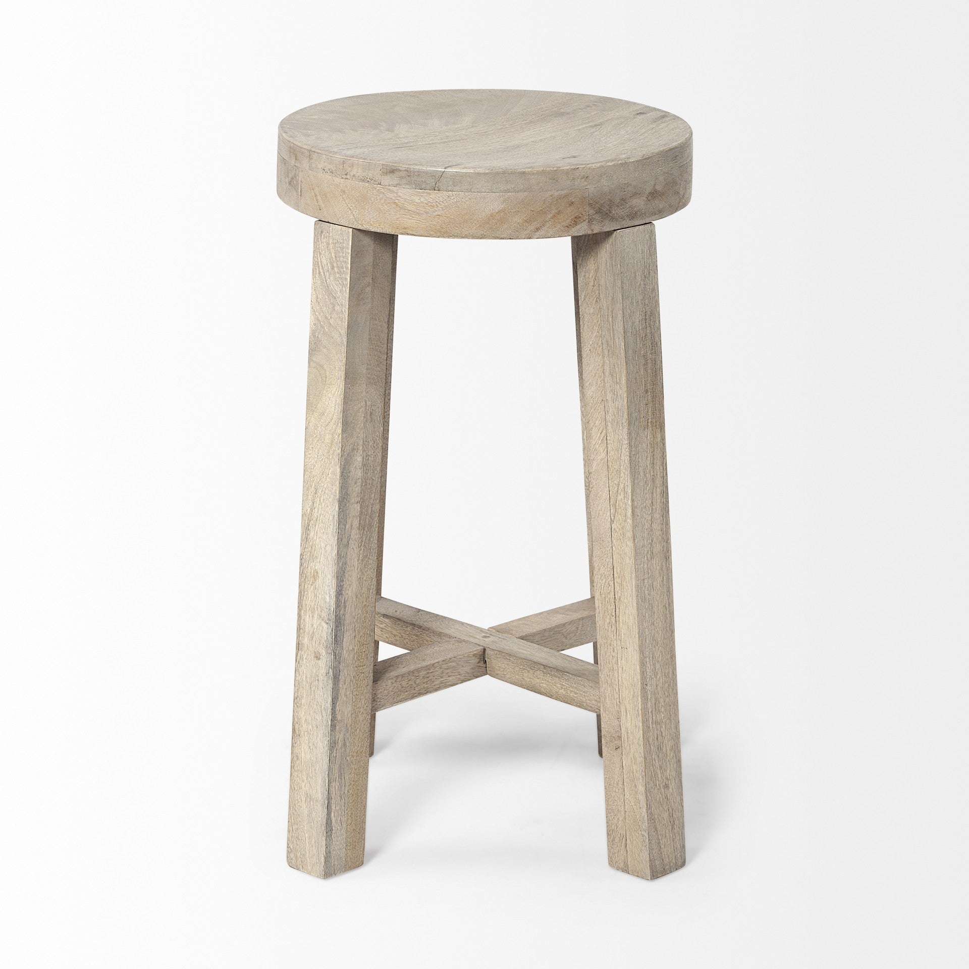 Cool Gray Whitewash Round Wooden Stool By Homeroots | Stools | Modishstore - 3