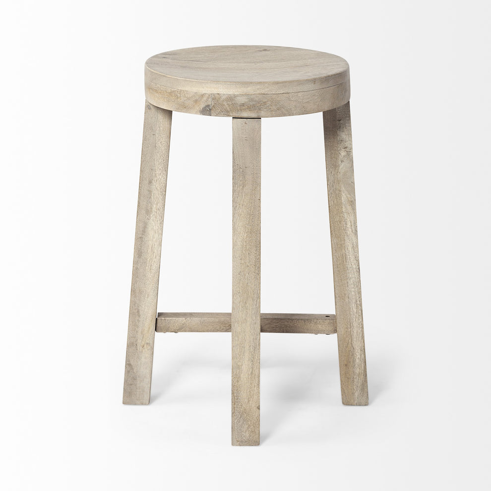 Cool Gray Whitewash Round Wooden Stool By Homeroots | Stools | Modishstore - 4