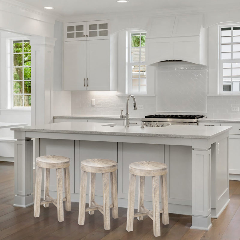 Cool Gray Whitewash Round Wooden Stool By Homeroots | Stools | Modishstore