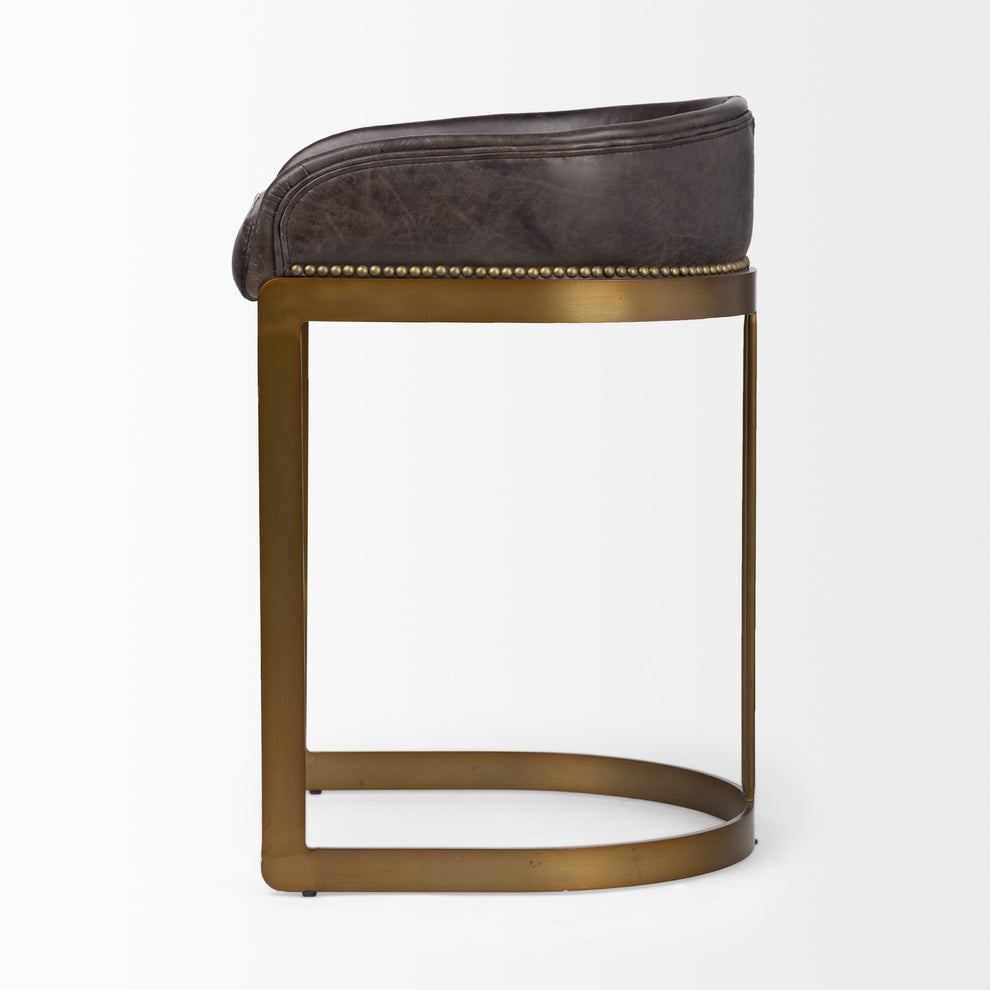29' Black Leather Antiqued Gold Low Back Counter Stool By Homeroots | Counter Stools | Modishstore - 3