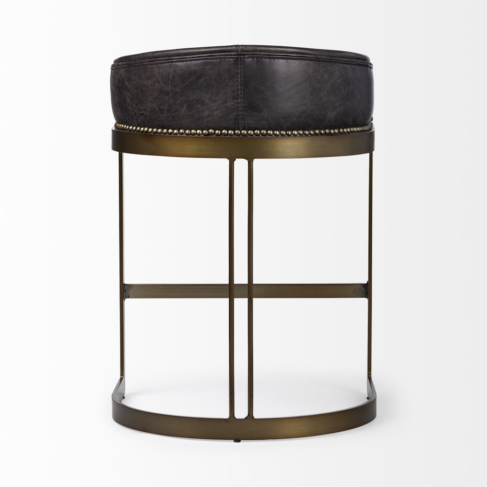 29' Black Leather Antiqued Gold Low Back Counter Stool By Homeroots | Counter Stools | Modishstore - 4