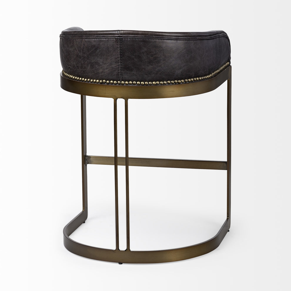 29' Black Leather Antiqued Gold Low Back Counter Stool By Homeroots | Counter Stools | Modishstore - 5