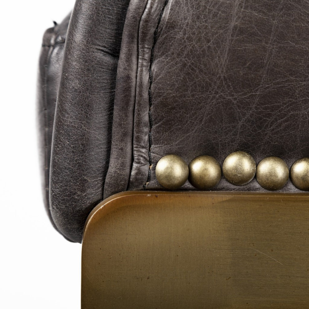 29' Black Leather Antiqued Gold Low Back Counter Stool By Homeroots | Counter Stools | Modishstore - 7