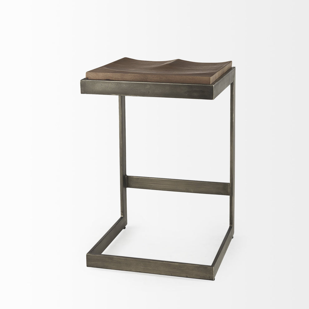 26' Warm Brown Cheeky Wood And Metal Counter Stool By Homeroots | Counter Stools | Modishstore - 5