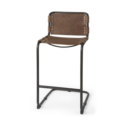 Light Brown Leather Iron Framed Bar Stool By Homeroots | Bar Stools | Modishstore