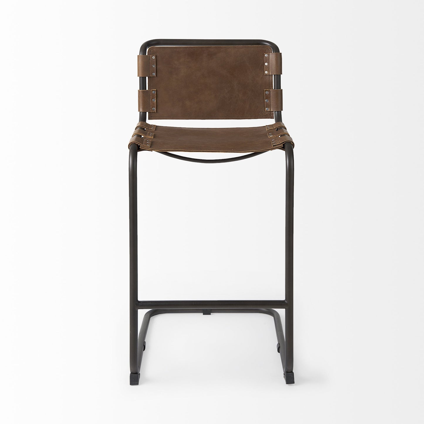 Light Brown Leather Iron Framed Bar Stool By Homeroots | Bar Stools | Modishstore - 2