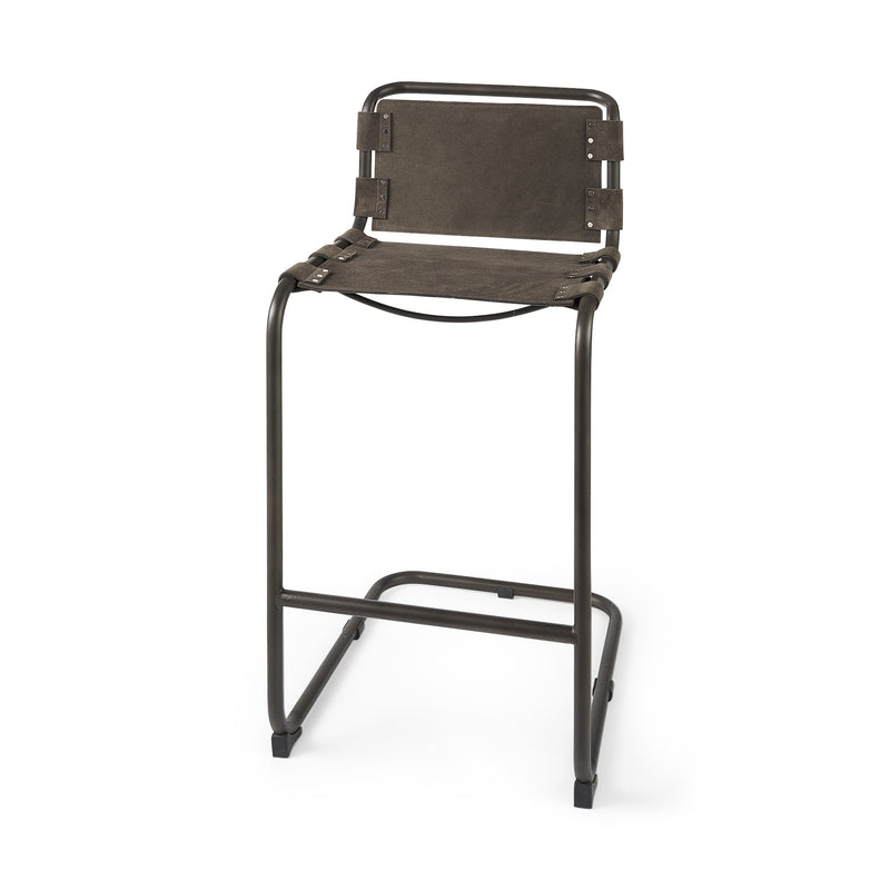 Dark Brown Leather Iron Framed Bar Stool By Homeroots | Bar Stools | Modishstore