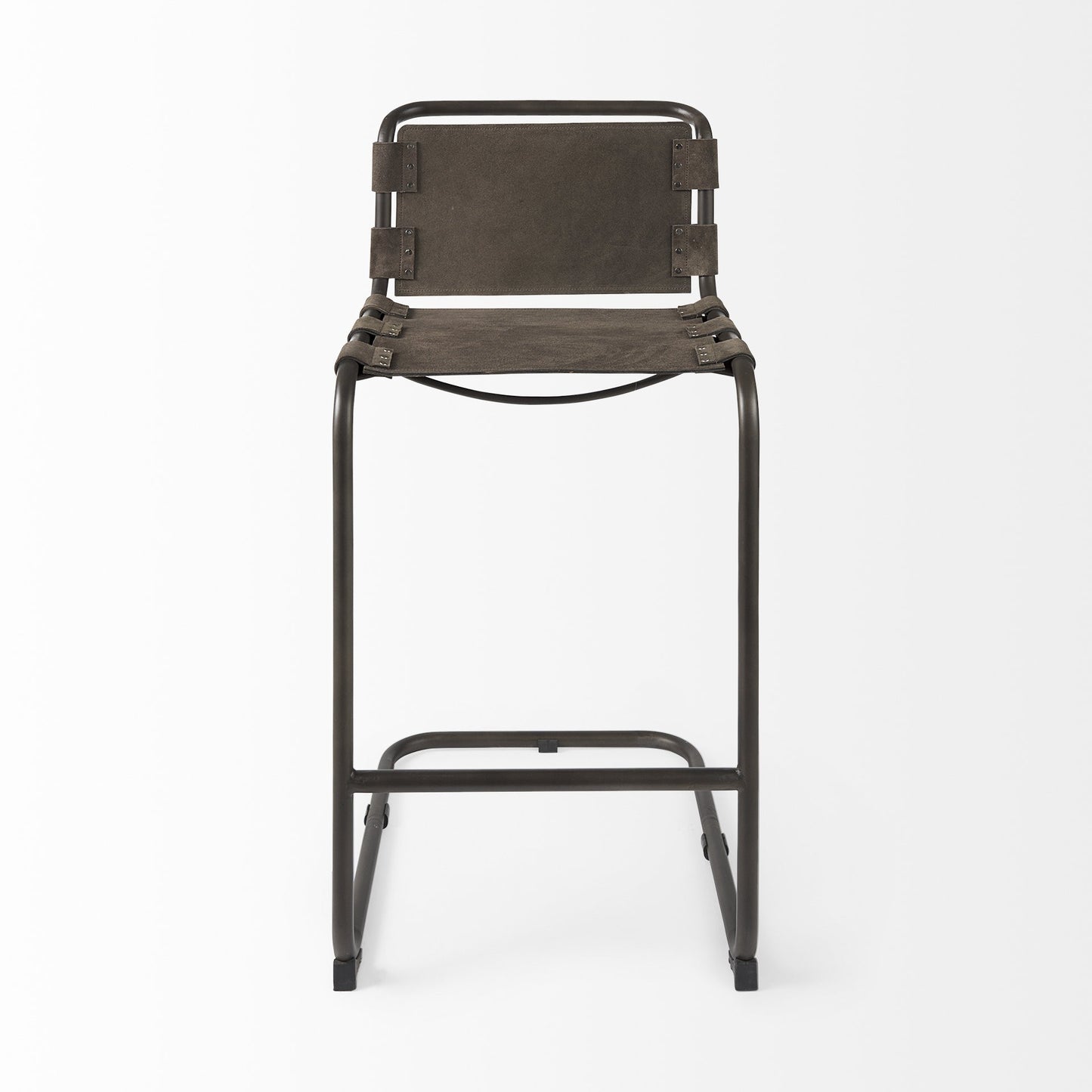 Dark Brown Leather Iron Framed Bar Stool By Homeroots | Bar Stools | Modishstore - 2