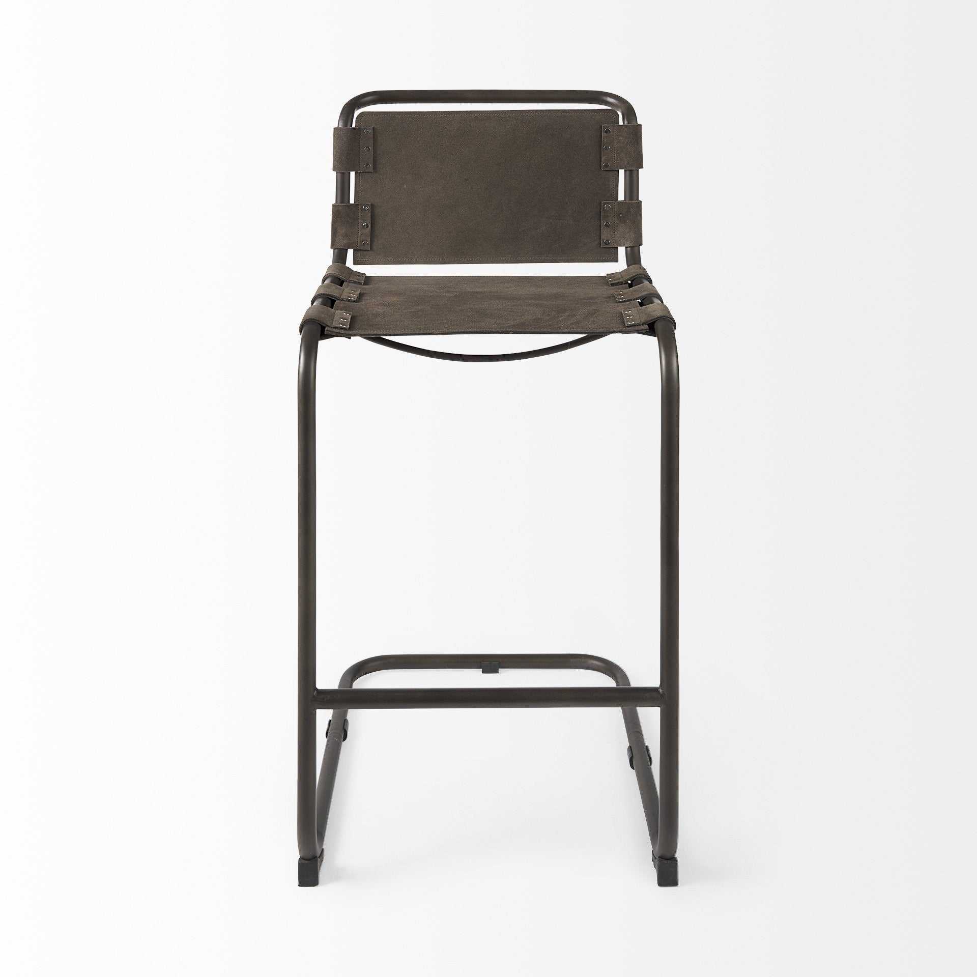 Dark Brown Leather Iron Framed Bar Stool By Homeroots | Bar Stools | Modishstore - 2