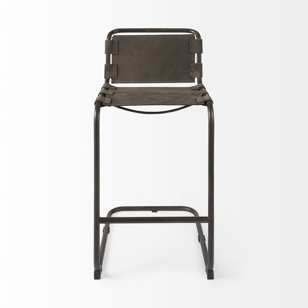 Dark Brown Leather Iron Framed Bar Stool By Homeroots | Bar Stools | Modishstore - 2