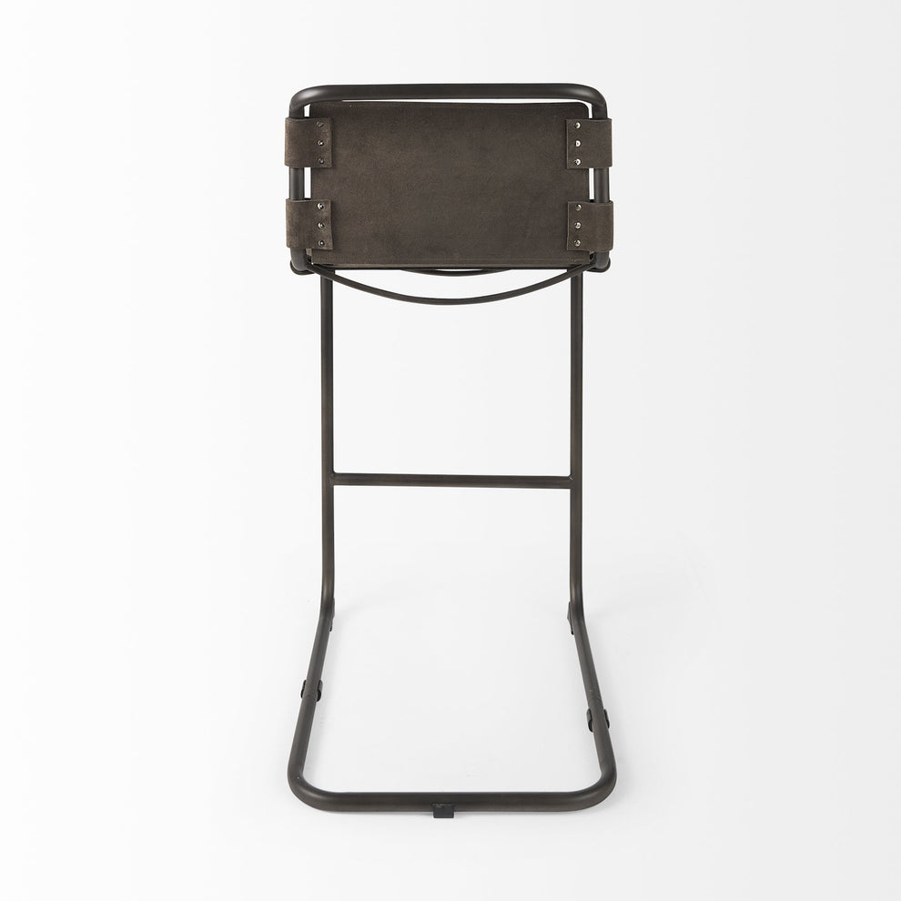 Dark Brown Leather Iron Framed Bar Stool By Homeroots | Bar Stools | Modishstore - 4