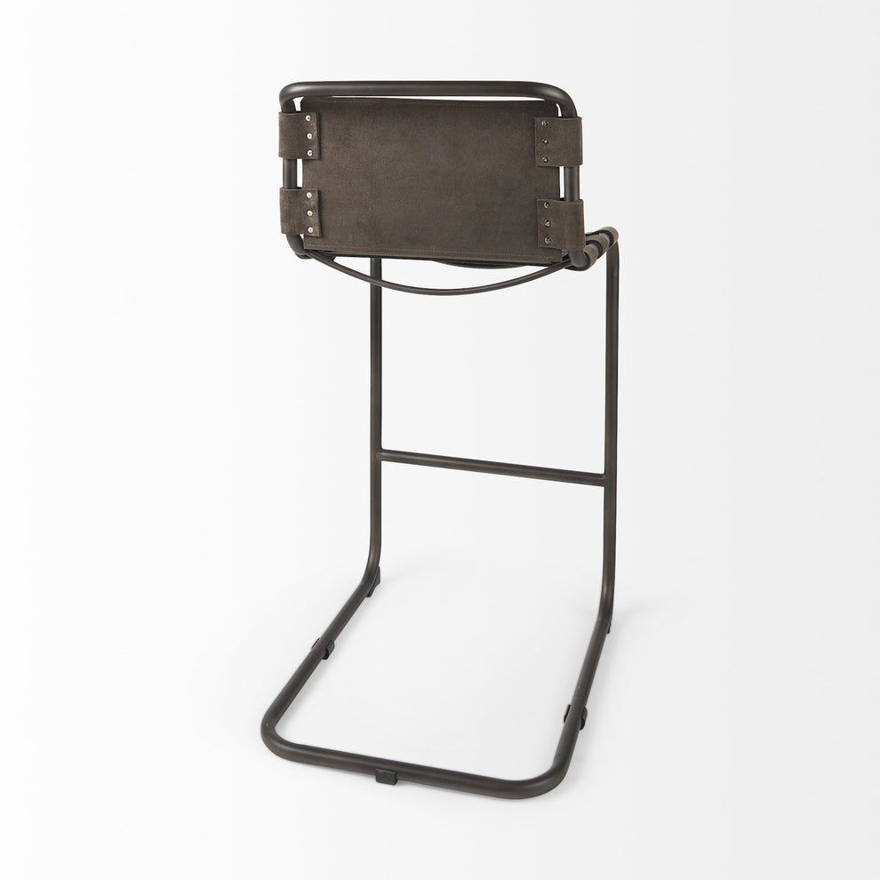 Dark Brown Leather Iron Framed Bar Stool By Homeroots | Bar Stools | Modishstore - 5