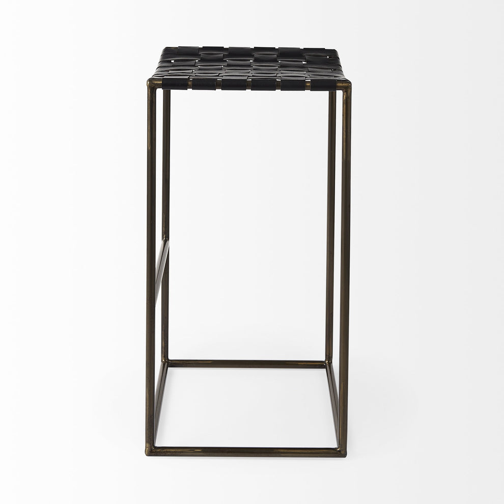 Black Woven Leather Bar Stool By Homeroots | Bar Stools | Modishstore - 3