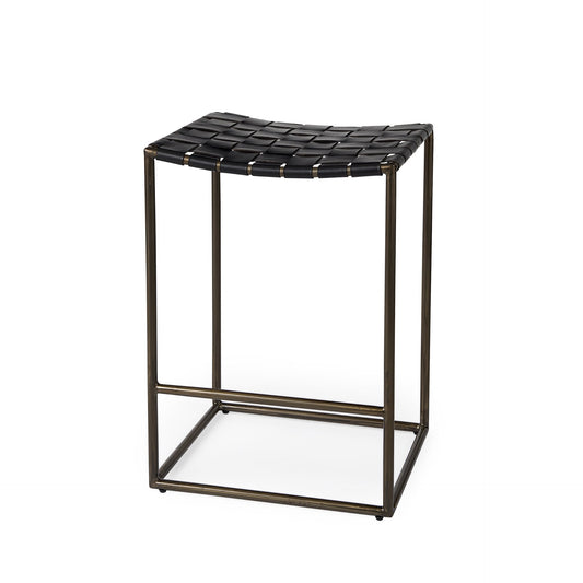 Black Woven Leather Counter Stool By Homeroots | Counter Stools | Modishstore