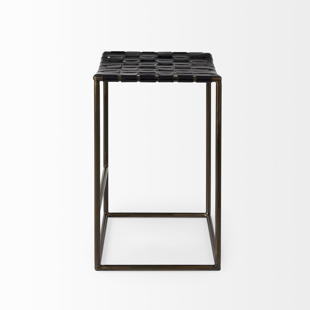 Black Woven Leather Counter Stool By Homeroots | Counter Stools | Modishstore - 3