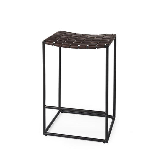 Dark Brown Woven Leather Counter Stool By Homeroots | Counter Stools | Modishstore