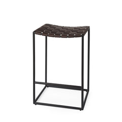 Dark Brown Woven Leather Counter Stool By Homeroots