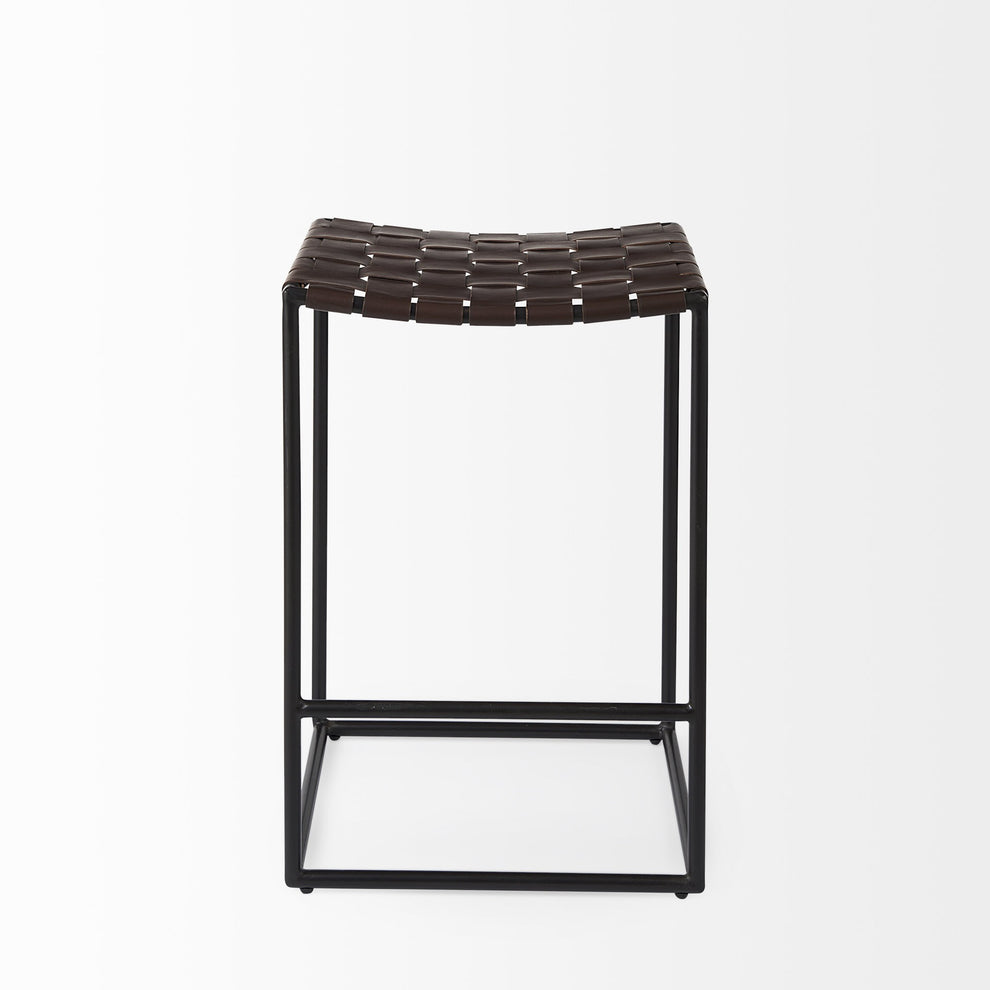 Dark Brown Woven Leather Counter Stool By Homeroots | Counter Stools | Modishstore - 2