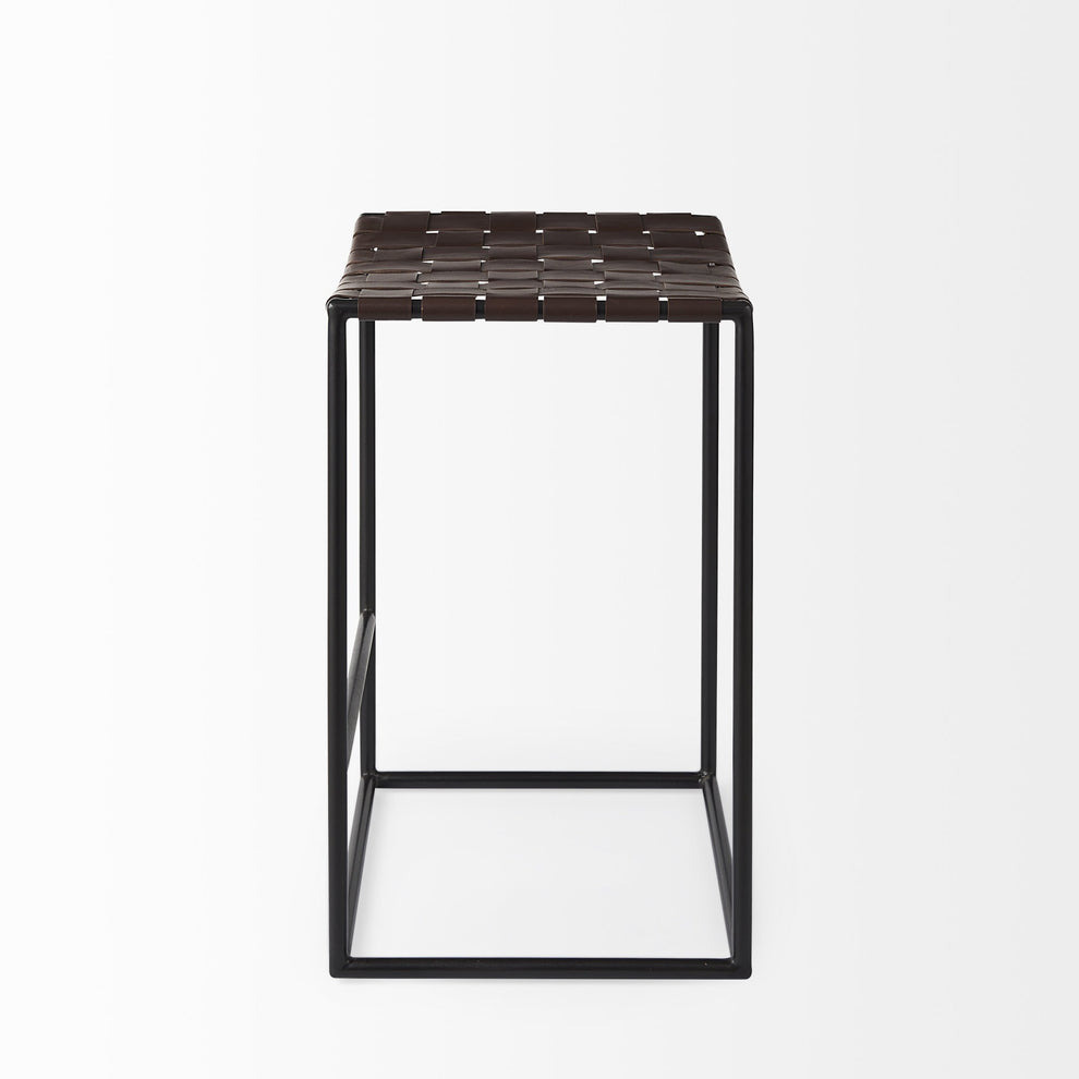 Dark Brown Woven Leather Counter Stool By Homeroots | Counter Stools | Modishstore - 3