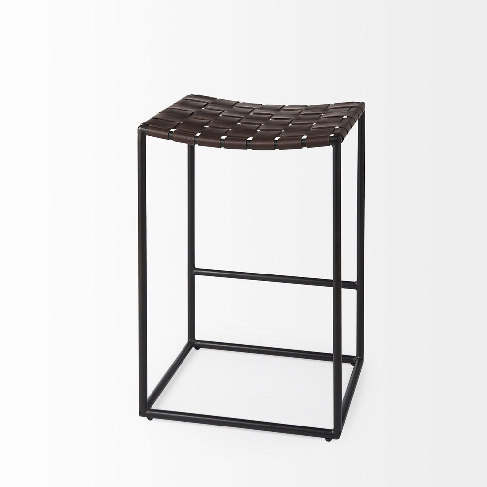 Dark Brown Woven Leather Counter Stool By Homeroots | Counter Stools | Modishstore - 5