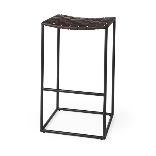 Dark Brown Woven Leather Bar Stool By Homeroots | Bar Stools | Modishstore
