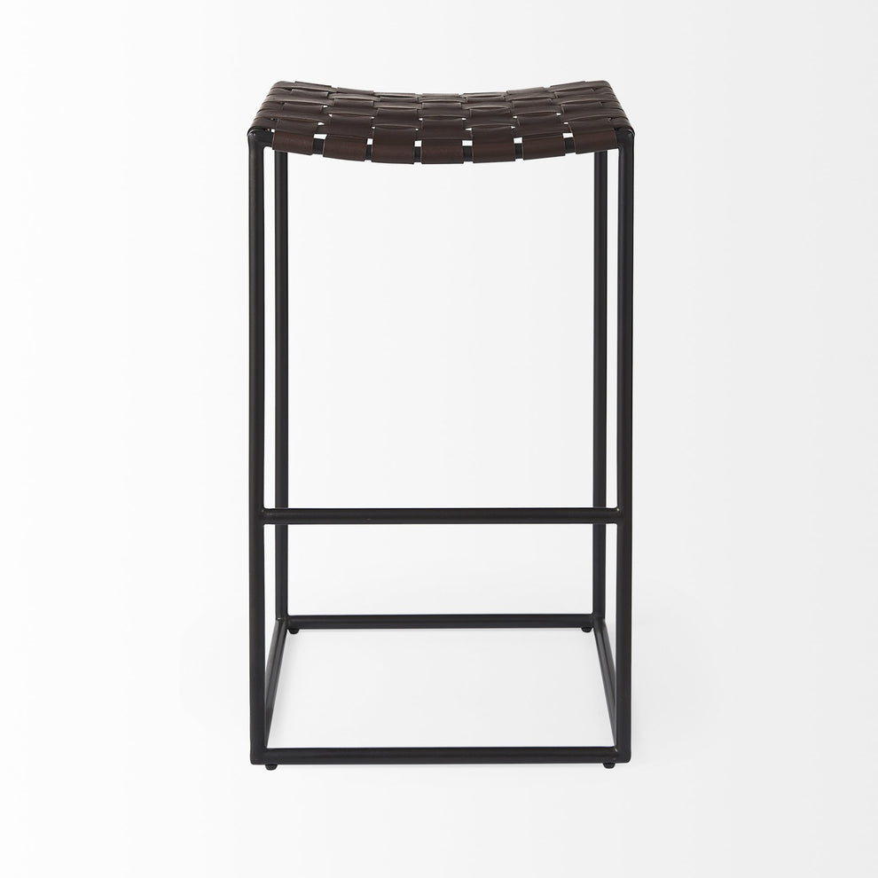Dark Brown Woven Leather Bar Stool By Homeroots | Bar Stools | Modishstore - 2