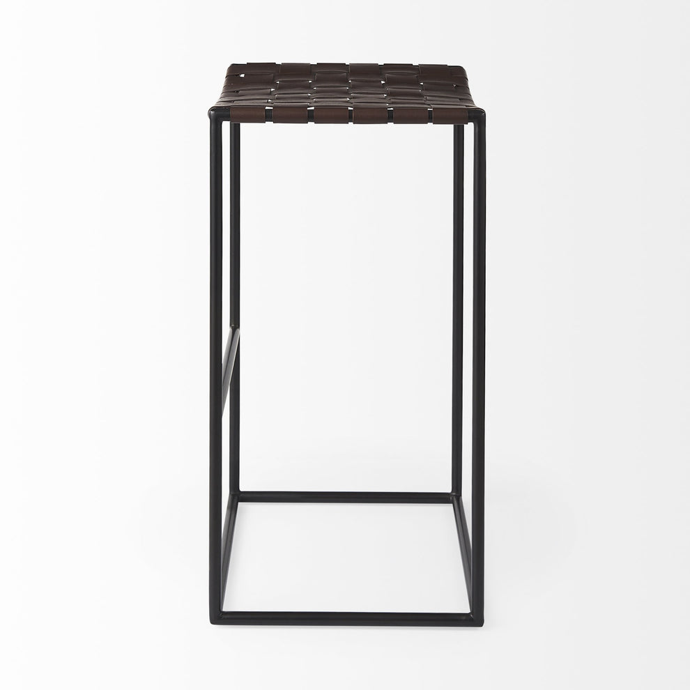 Dark Brown Woven Leather Bar Stool By Homeroots | Bar Stools | Modishstore - 3