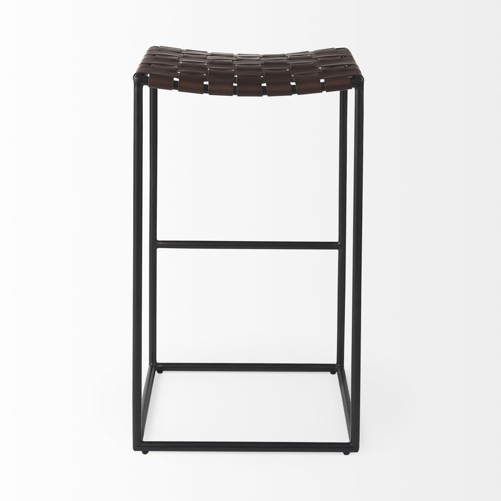 Dark Brown Woven Leather Bar Stool By Homeroots | Bar Stools | Modishstore - 4