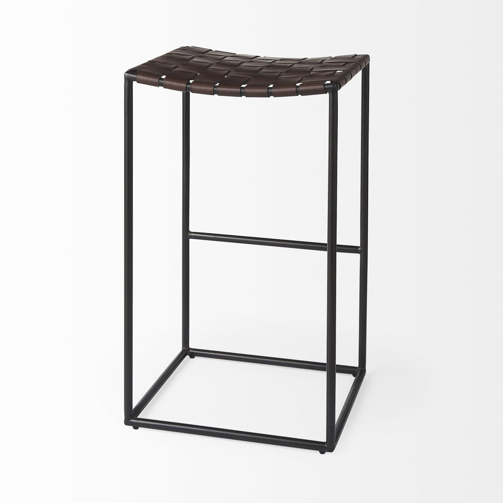 Dark Brown Woven Leather Bar Stool By Homeroots | Bar Stools | Modishstore - 5