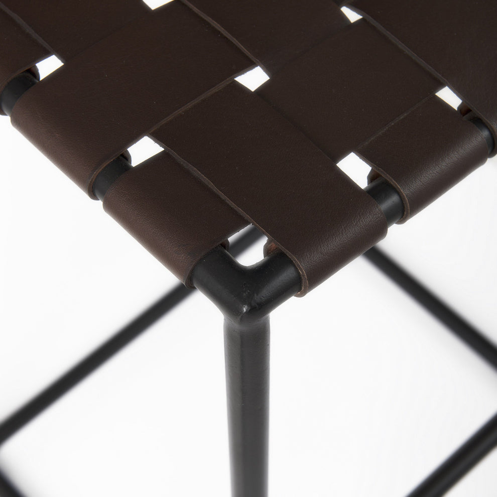 Dark Brown Woven Leather Bar Stool By Homeroots | Bar Stools | Modishstore - 6