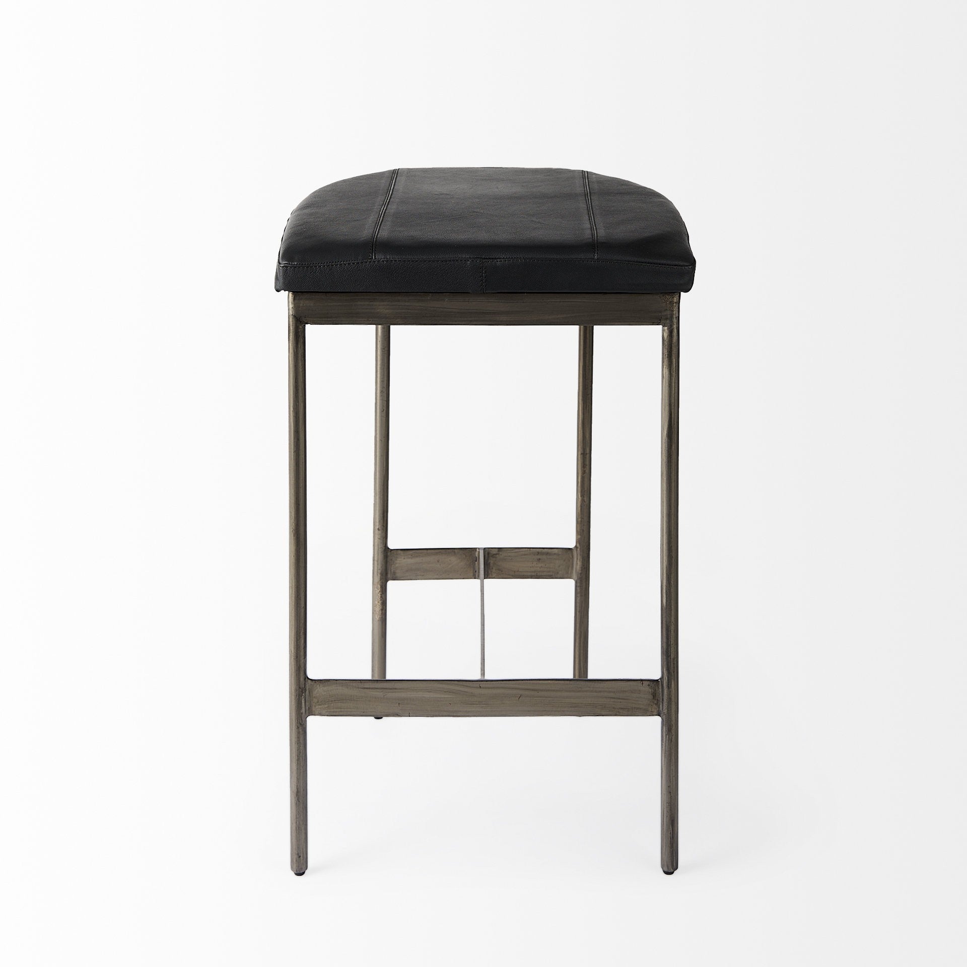 Black Leather Counter Stool With Gold Metal Frame By Homeroots | Counter Stools | Modishstore - 2
