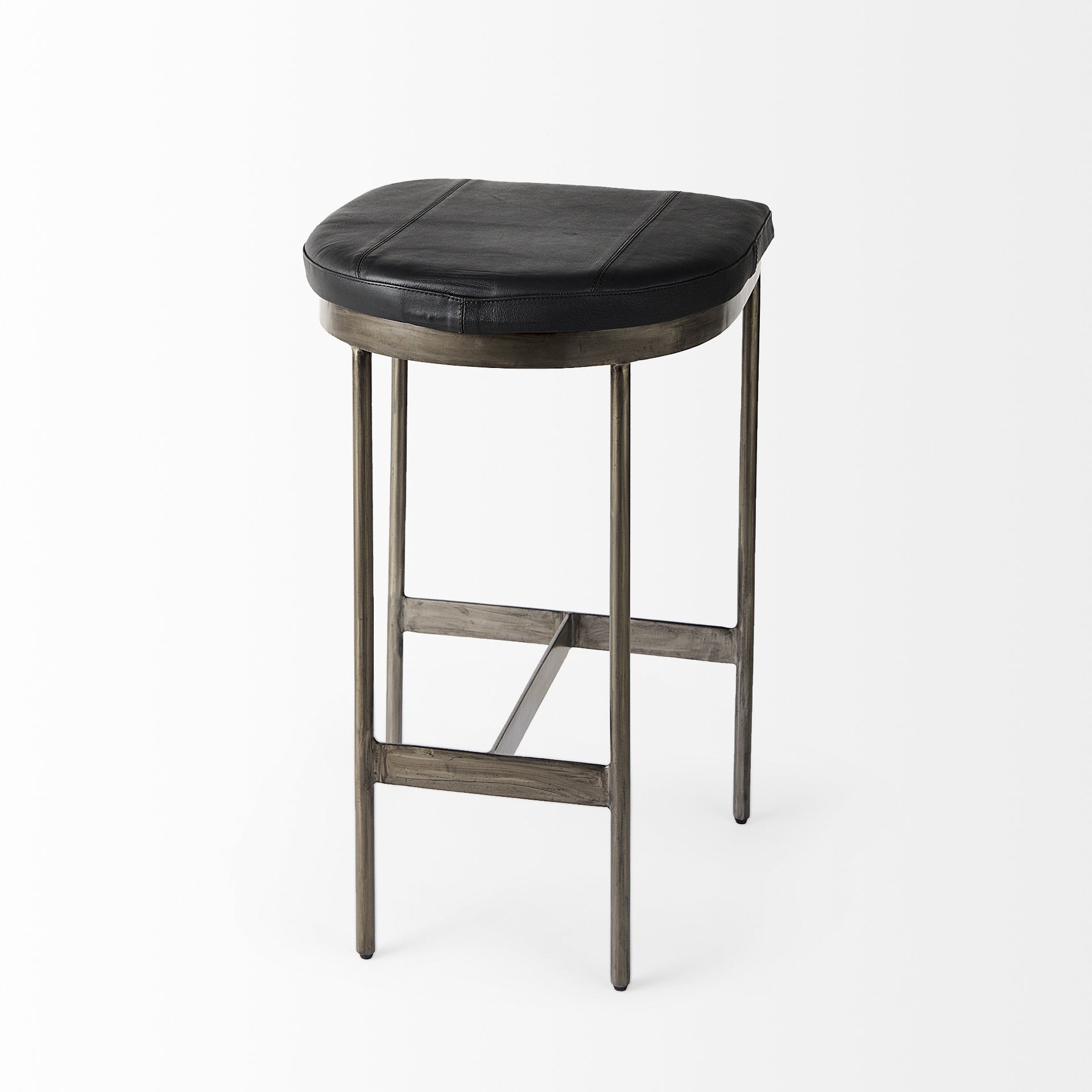 Black Leather Counter Stool With Gold Metal Frame By Homeroots | Counter Stools | Modishstore - 5