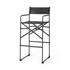 Black Leather Director'S Chair Bar Stool By Homeroots
