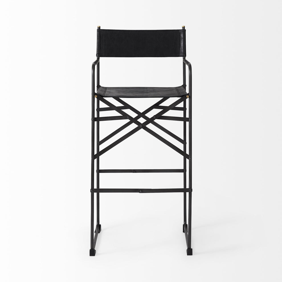 Black Leather Director'S Chair Bar Stool By Homeroots | Bar Stools | Modishstore - 2