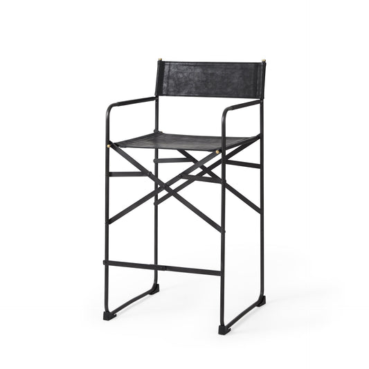 Black Leather Director'S Chair Counter Stool By Homeroots | Bar Stools | Modishstore
