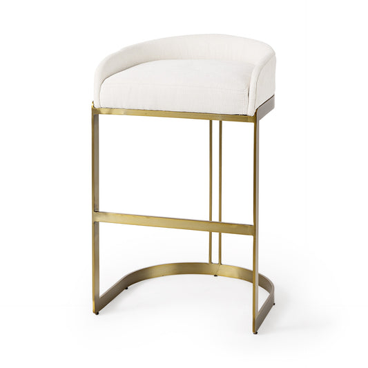 33" Off White And Gold Low Back Bar Stool By Homeroots | Bar Stools | Modishstore