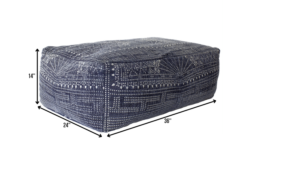Navy Blue Patterned Rectangle Pouf By Homeroots | Poufs | Modishstore - 2