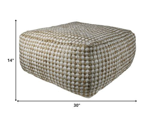 Natural Hemp Dotted Rectangle Pouf By Homeroots | Poufs | Modishstore - 2