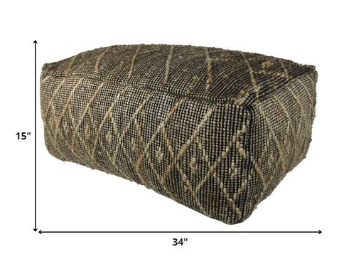 Black Hemp Textured Rectangle Pouf By Homeroots | Poufs | Modishstore - 2