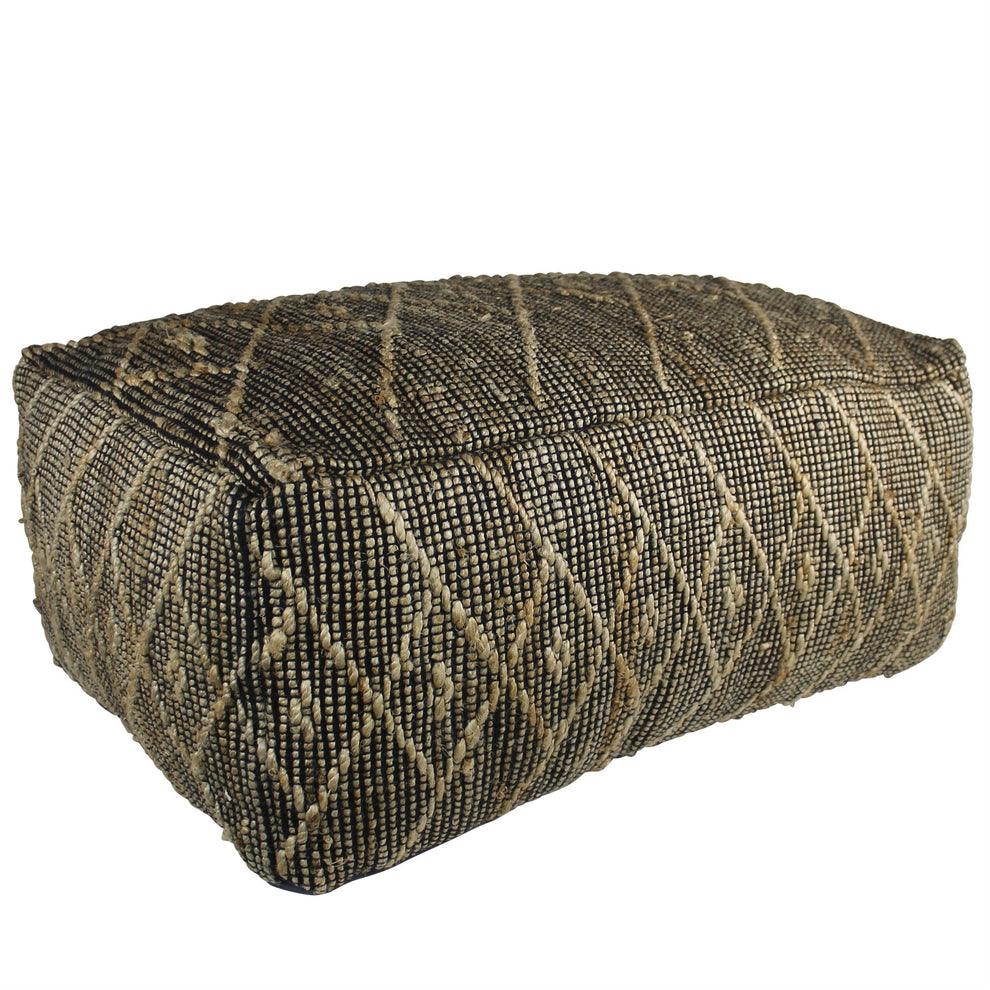 Black Hemp Textured Rectangle Pouf By Homeroots | Poufs | Modishstore - 3