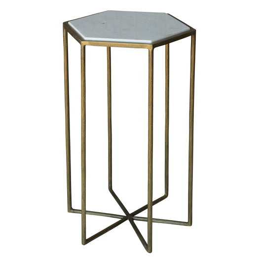 Geometric Gold and White Marble Side Table By Homeroots