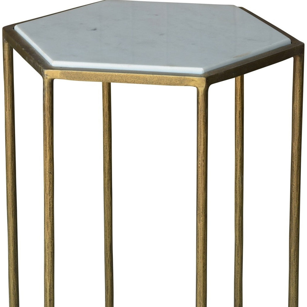 Geometric Gold and White Marble Side Table By Homeroots | Side Tables | Modishstore - 3